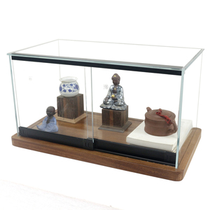 实木玻璃展示陈列柜小型透明收纳柜摆件茶具钢化推拉展柜产品带锁