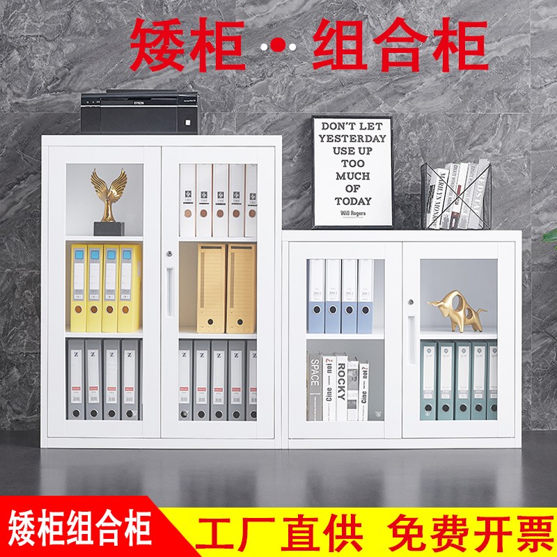 办公室文件柜铁皮柜移门矮柜推拉门资料档案柜储物柜带锁玻璃书柜