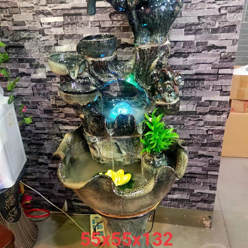 招财象 流水摆件 陶瓷 落地鱼缸 家装饰品 鲤鱼鱼缸