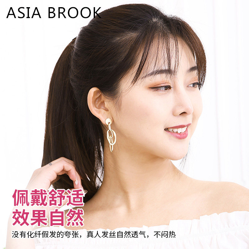 烫发马尾假发女全真人发丝35长自然中长直发微卷內扣短款梨花辫子