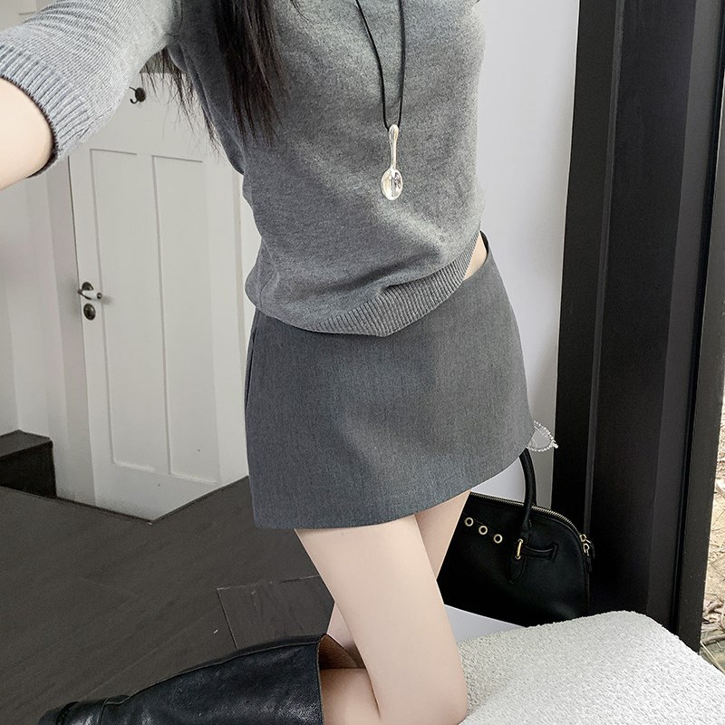 灰色西装裙裤半身裙女2025秋季新款百搭显瘦a字裙低腰包臀超短裙