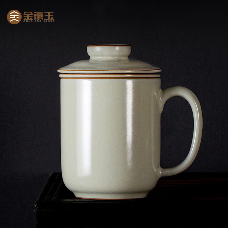 金镶玉汝窑泡茶水杯茶杯大号大容量冬天茶杯男款陶瓷2023新款高档