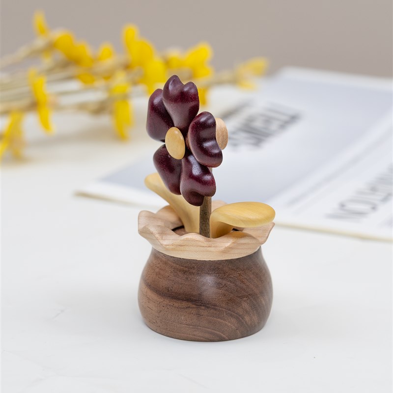 可爱治愈黑胡桃木小花桌面摆件紫苏木爱心花朵纯手工送闺蜜礼品