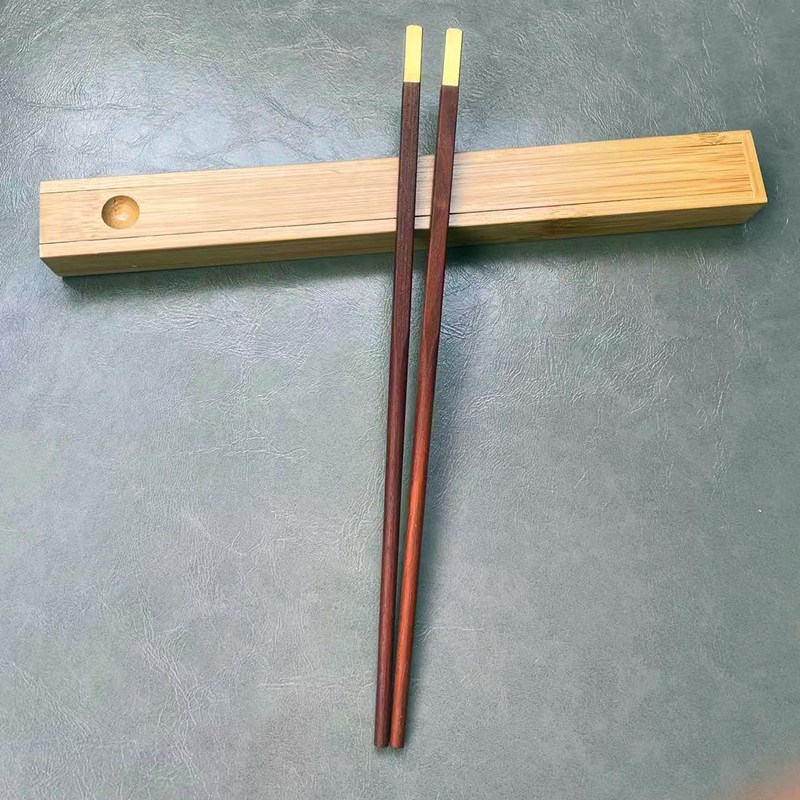 高档铜头红檀木筷子单人装一双带木盒子创意便携木质餐具精致中式图片