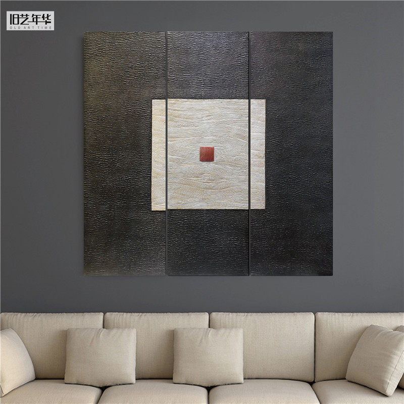 装饰画抽象 创意个性手绘几何厚肌理油画 立体实物画客厅三联竖版