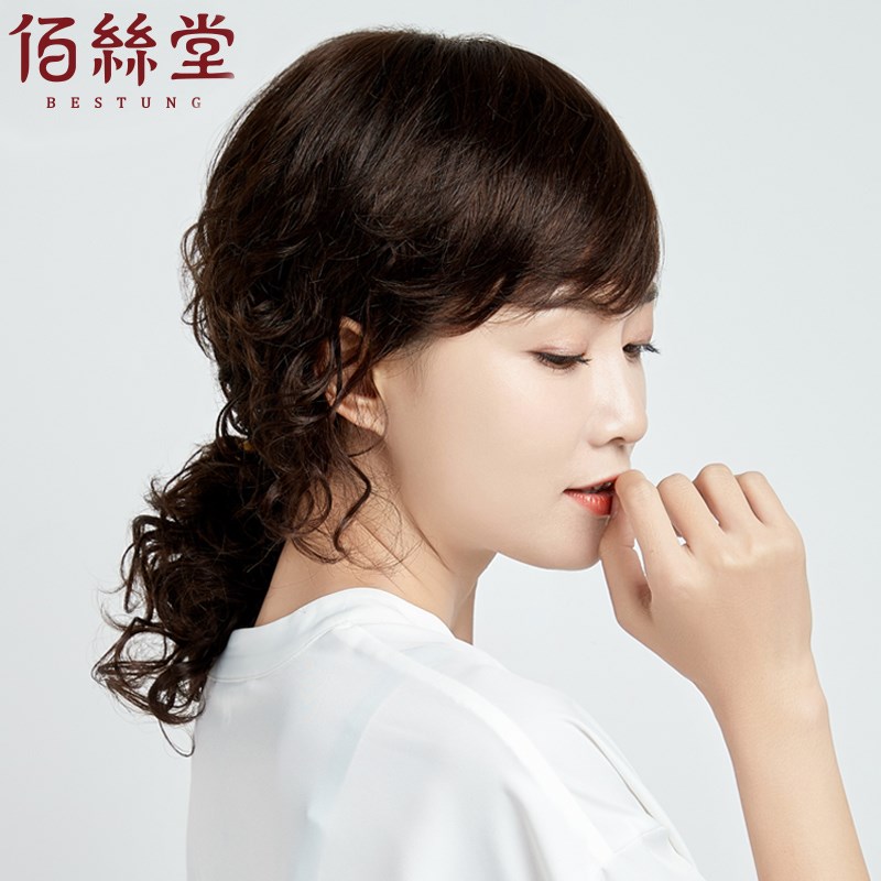 羊毛卷假发女中长发卷发妈妈长头发全头套式全真人发丝真发中老年