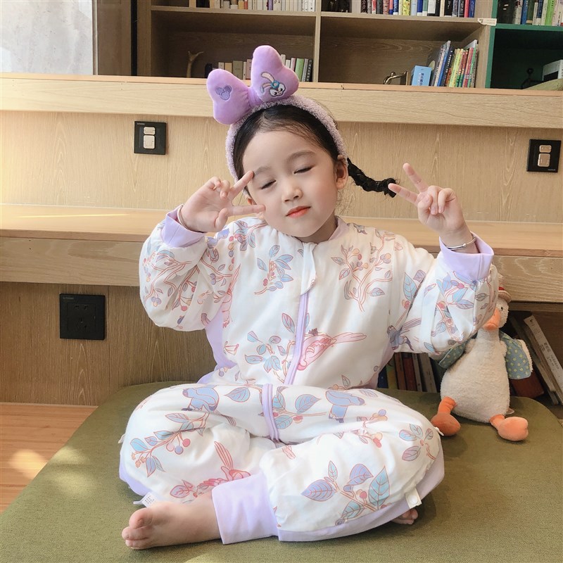 夹棉可拆袖秋冬婴儿睡袋宝宝儿童春秋防踢被子神器纱布新生儿款