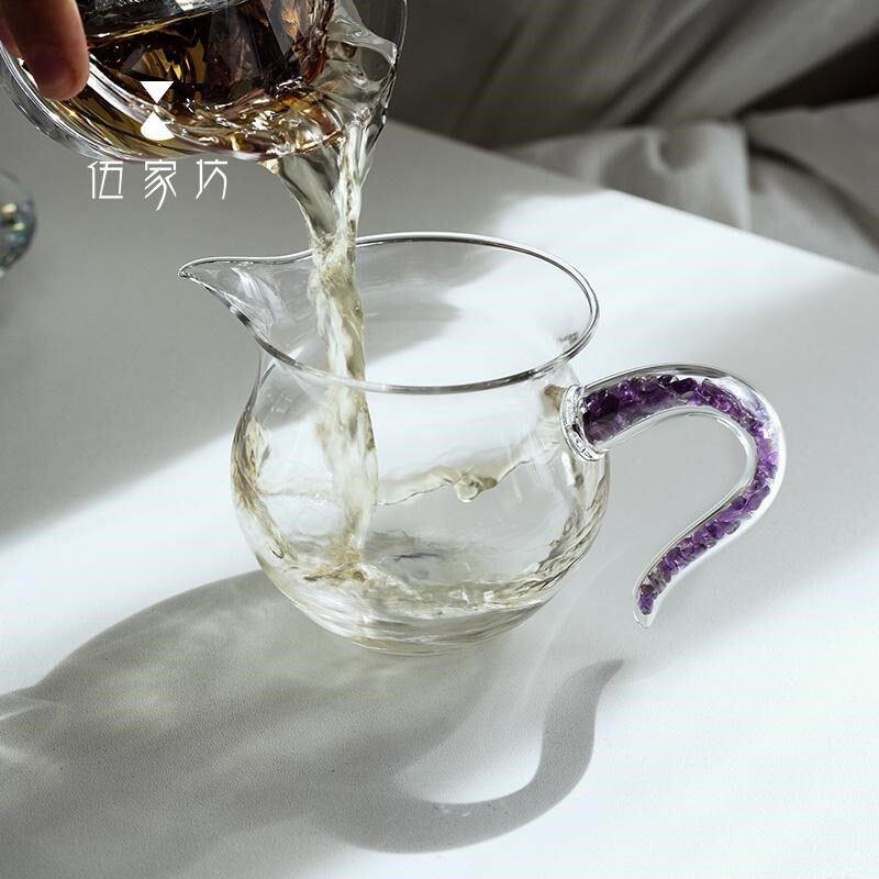 伍家坊 紫水晶公道杯高档水晶玻璃茶漏一体套装功夫茶道杯