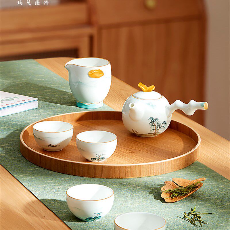 玛戈隆特 西湖盛宴8头骨瓷茶具听风 45%骨瓷功夫茶具套装带茶盘