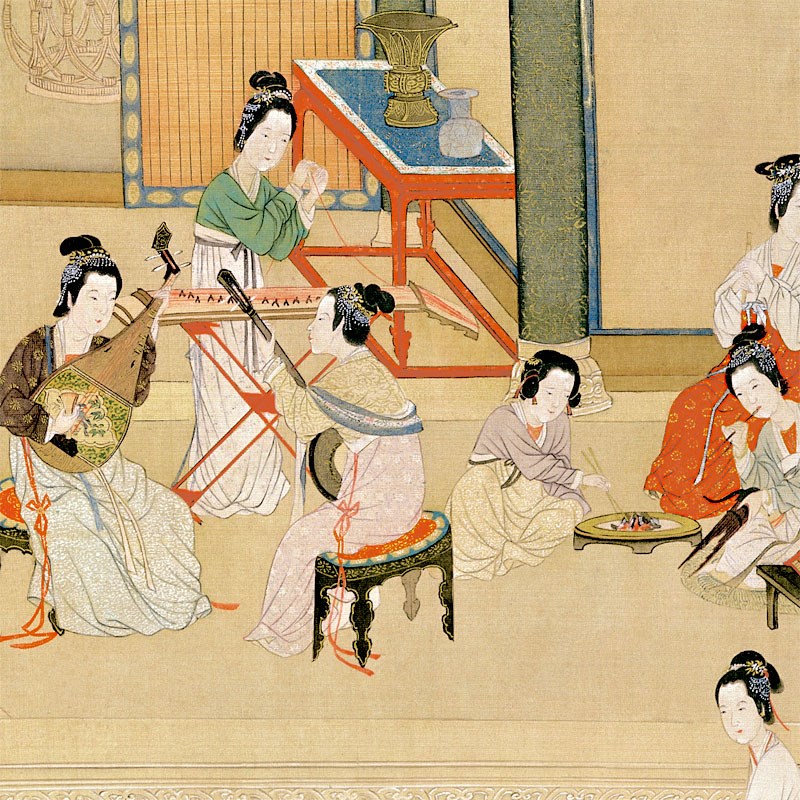 新中式风 工笔国画古典装饰画茶室背景墙挂画汉宫春晓宫廷仕女图