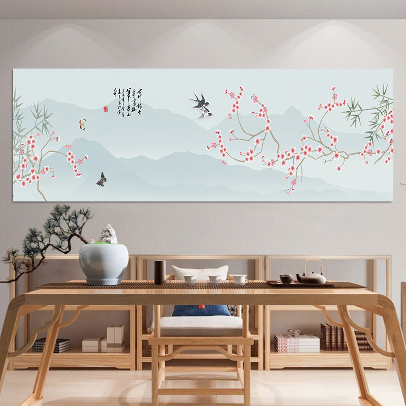 喜上眉梢中式卧室床头装饰画贴纸防水自黏贴画酒店宾馆背景墙壁画