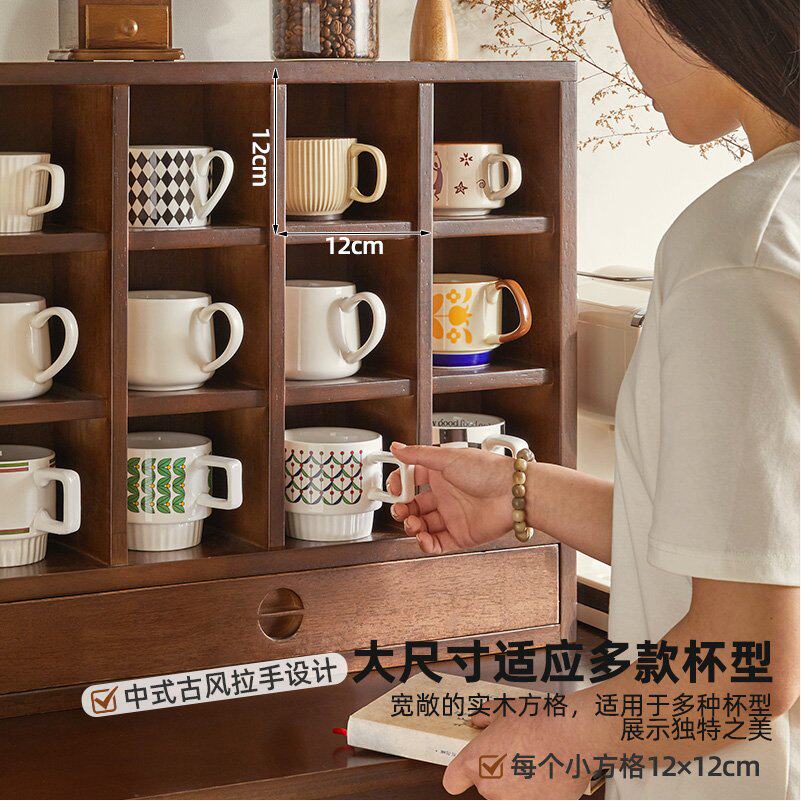 实木格架置物架壁挂桌面茶具收纳层架北欧厨房水杯桌上靠墙展示格