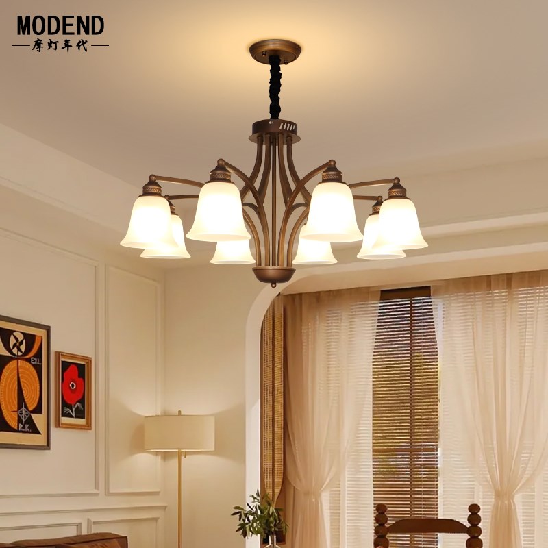 美式客厅吊灯简约新款吸吊两用乡村餐厅灯复古田园大厅主灯欧式灯