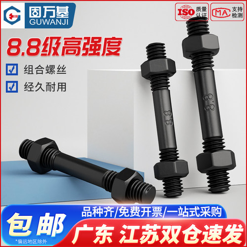 深圳制双头螺丝组合 高强度8.8级碳钢双头丝杆 加长M10x170螺栓