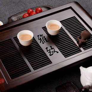 从简黑檀木茶盘抽屉式家用鸡翅实木大号茶台功夫茶具储水茶海托盘