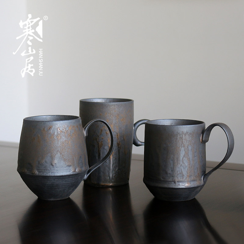 寒山居黑陶水杯粗陶咖啡杯铁锈釉马克杯陶瓷饮水杯日式陶瓷杯禅意
