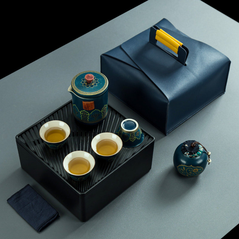 便携旅行陶瓷功夫茶具小套装户外家用简约泡茶壶茶杯快客杯收纳盒