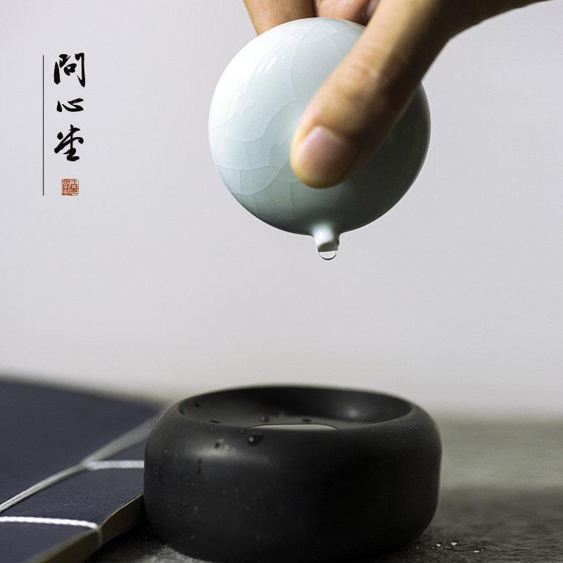 问心堂水滴汝瓷袖珍小砚滴水滴砚台磨墨加水墨碟添水文房器书法用