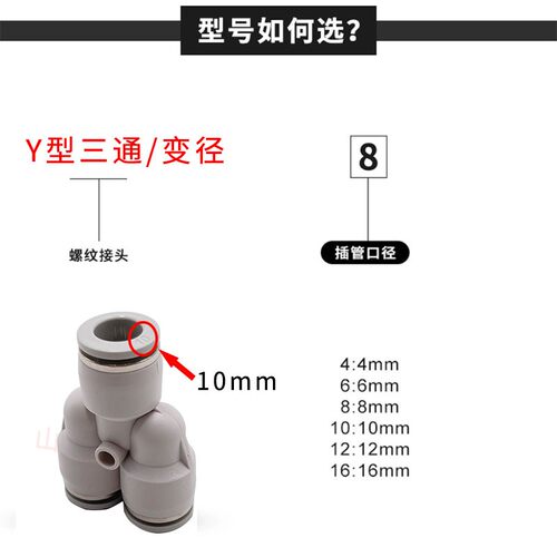 山特思白色Y型三通PY46810121416mm气动管快速插PW变径三通对接头