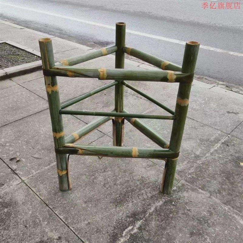 竹架子簸箕架市井火锅架定制三角置物三脚架竹编制品楠竹菜架多层