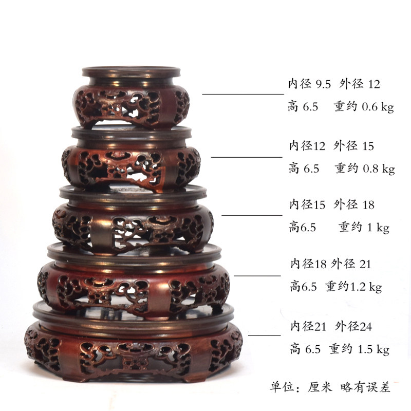 大红酸枝可旋转花瓶底座圆形实木镂空底座雕花佛像文玩摆件瓷瓶