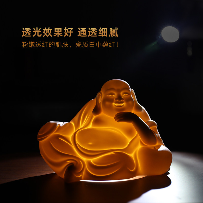 东方泥土陶瓷弥勒佛摆件车载笑佛家居客厅电视柜酒柜装饰品工艺品