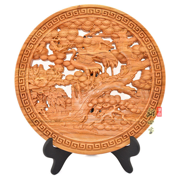 天然桃木松鹤延年木雕摆件挂件客厅家居饰品老人生日祝寿礼品