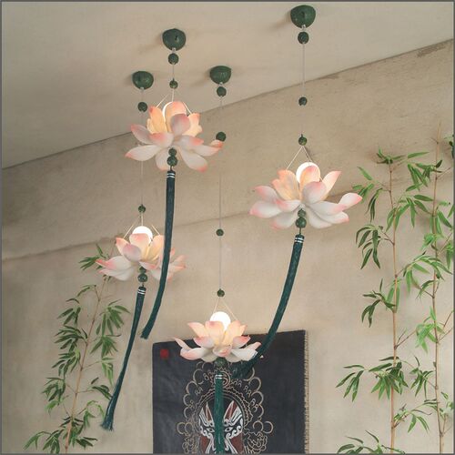 中式卧室床头灯客厅书房茶室吸顶吊灯国I风餐厅玄关荷花灯罩艺术
