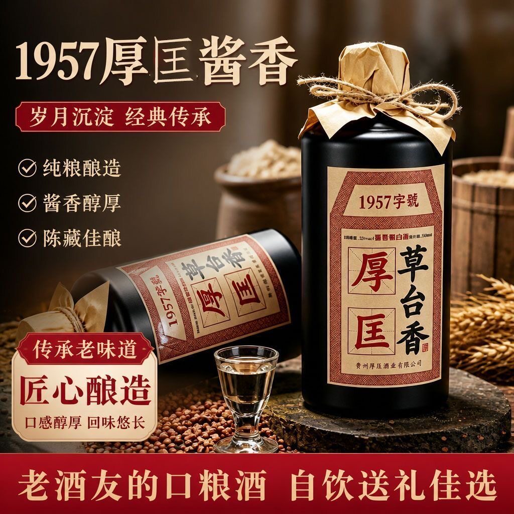 厚匡草台香贵州53度酱香型白酒纯粮食坤沙原浆口粮酒陈酿整箱6瓶