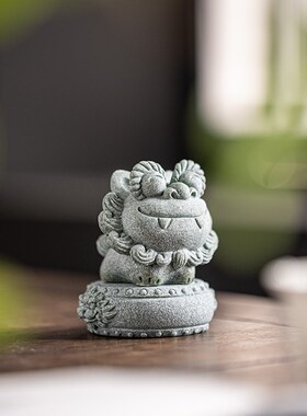 中式麒麟兽首小石鼓茶宠摆件创意小底座盖置杯垫客厅茶桌装饰造景