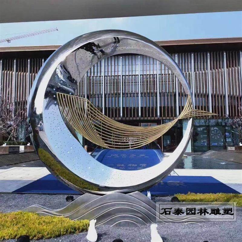 不锈钢圆环荷花雕塑金属创意荷塘月色圆形成品造型售楼部水景装饰
