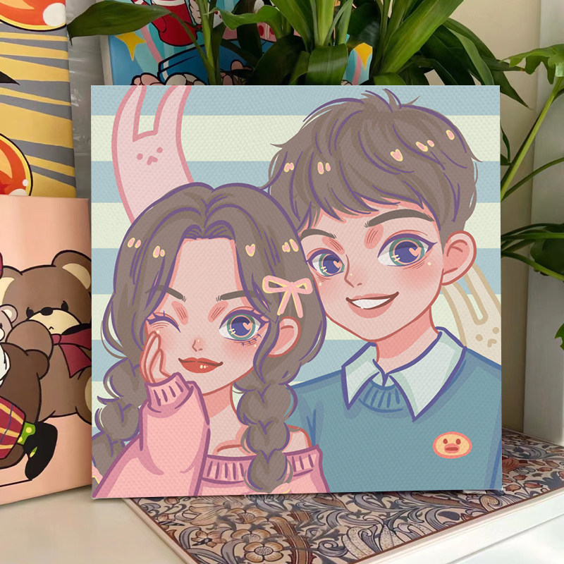 星蝶公主玄关画定制挂画装饰画生日新婚礼物情侣照片转卡通人像画图片