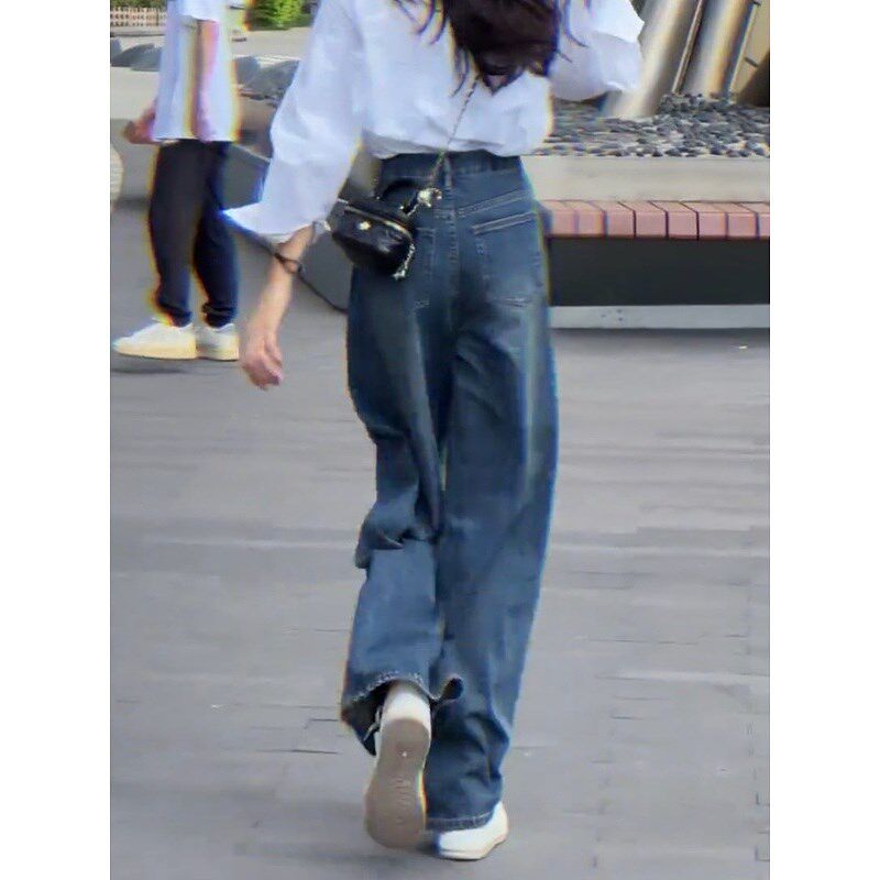 复古遮胯阔腿牛仔裤女2024秋季新款高腰显瘦垂感收腰梨形身材宽松