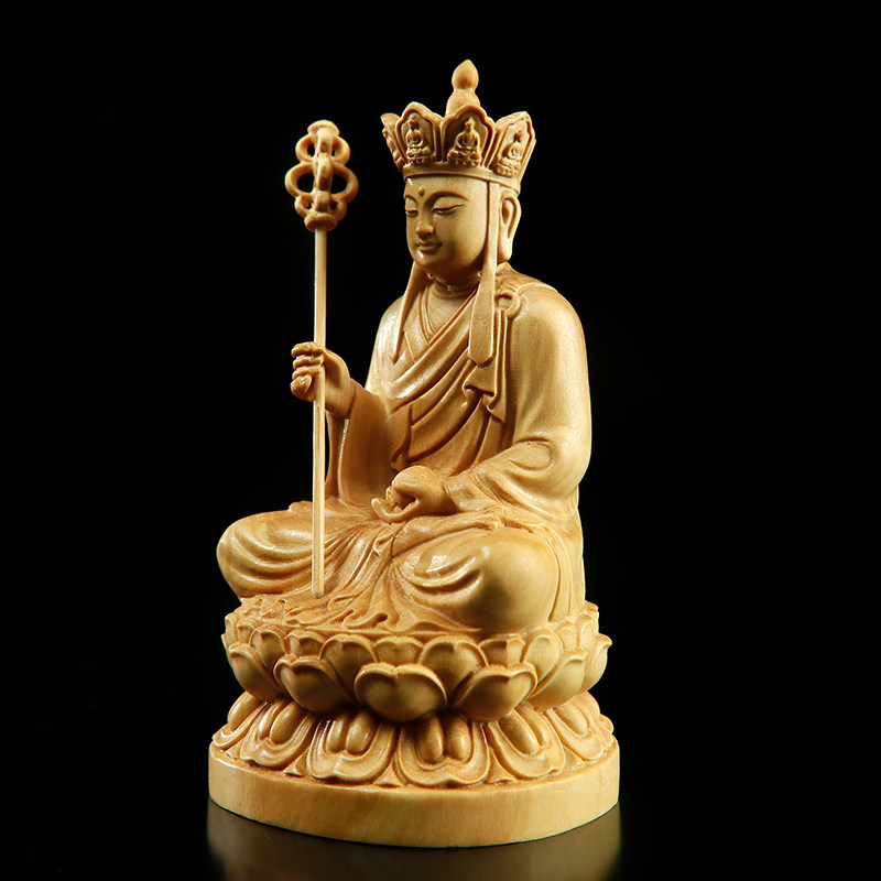 黄杨木雕刻地藏王菩萨家居供奉客厅佛像木质手工艺品平安摆件