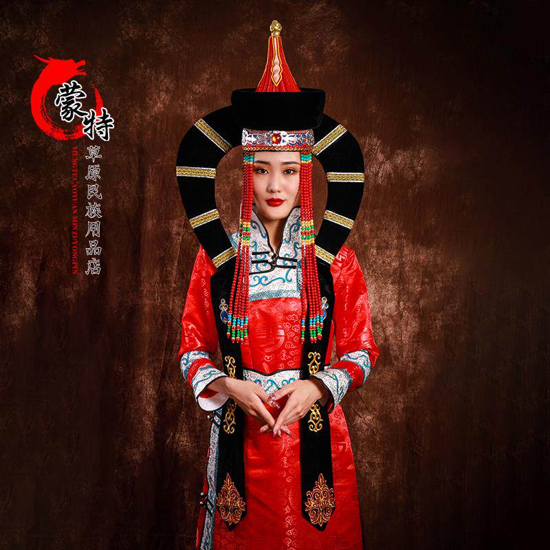 蒙古族舞蹈头饰帽子 蒙古女帽白色串珠款表演服装配饰