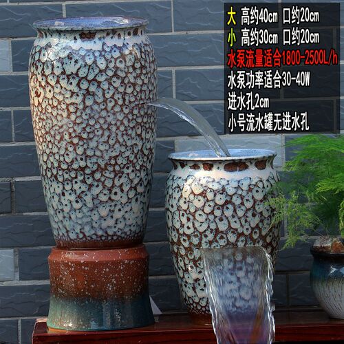 流水瀑布古法缸养鱼循环增氧民宿酒E店摆件无孔水培造景陶罐过滤