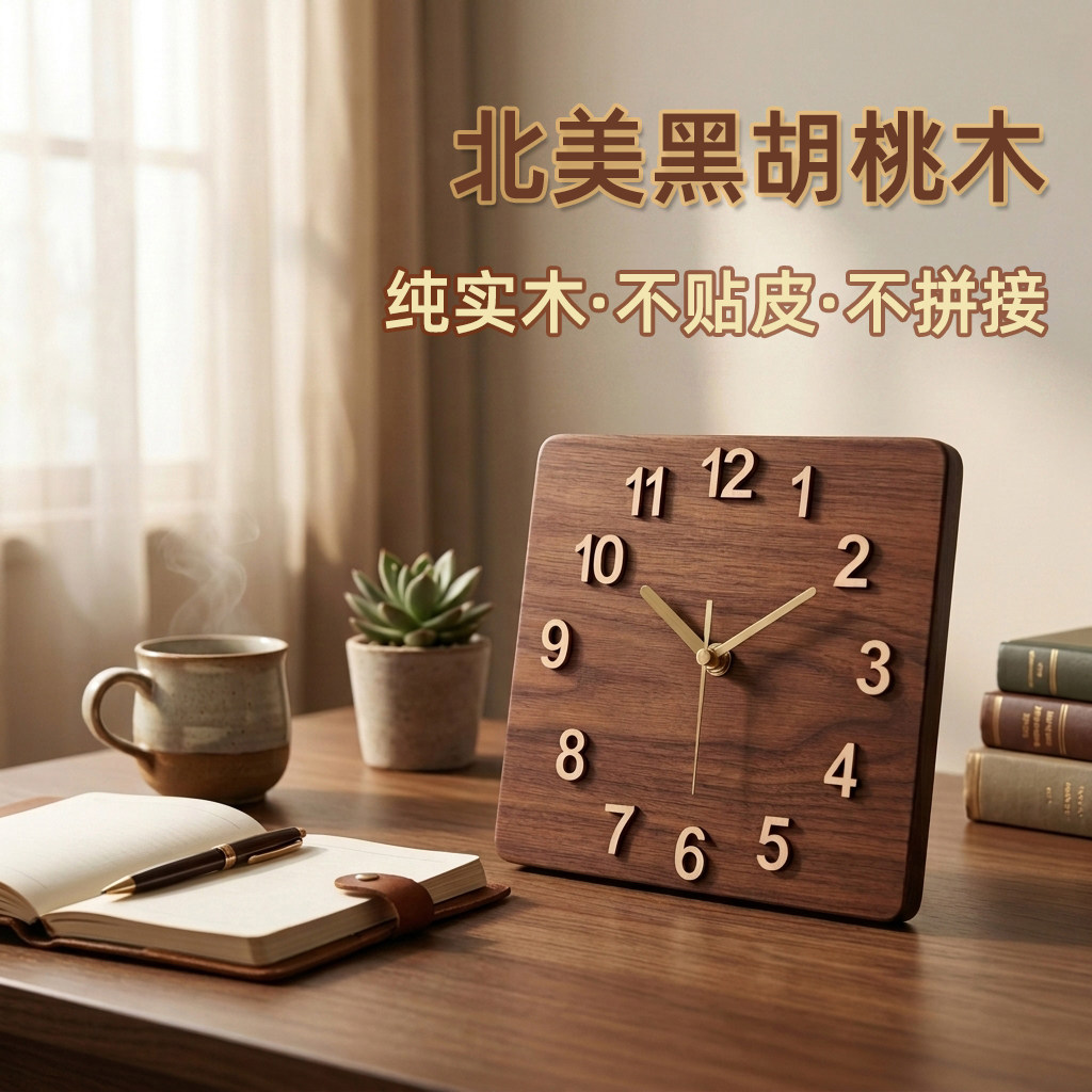 森梭北美黑胡桃木静音扫秒座钟