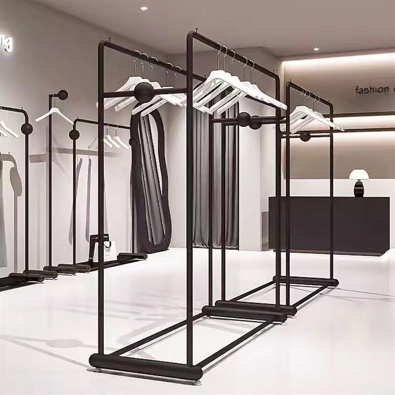 服装店中岛展示架黑色落地中间陈列双排衣服陈列货架女装店挂衣架