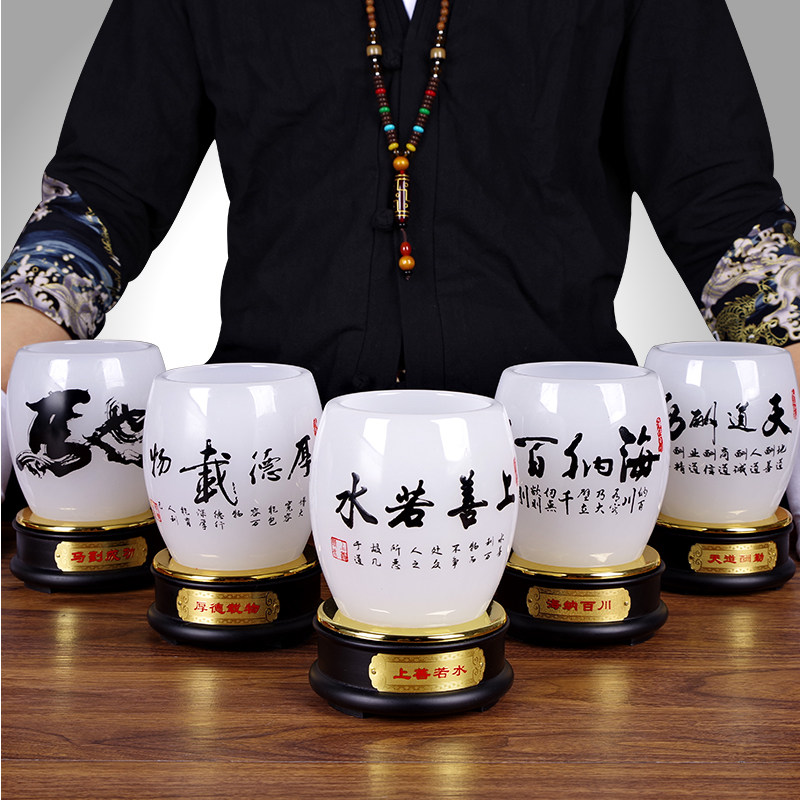 玉石笔筒摆件天道酬勤办公桌书房创意 时尚 个性教师节送老师礼物