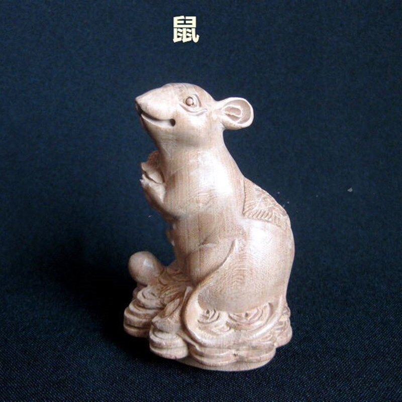 桃木六合生肖牛鼠摆件属牛鼠者办公室书房桌面平安吉祥装饰品摆设
