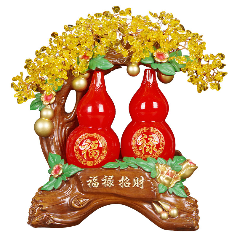 招财葫芦摆件福禄招财摇钱树客厅办公室玄关博古架新房乔迁礼品
