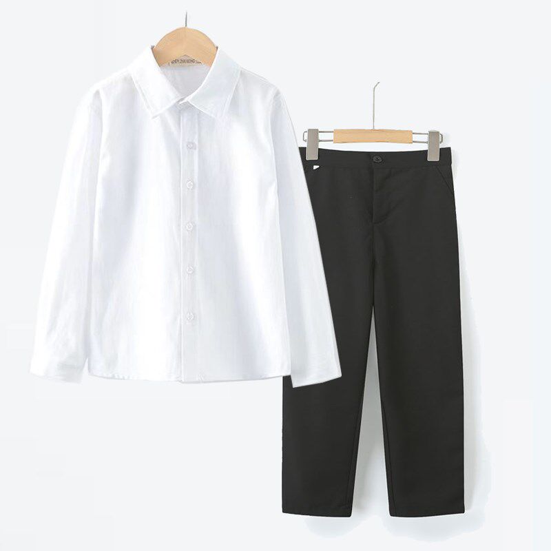 儿童黑色长袖衬衫中小学生礼服白衬衣黑西裤套装男童钢琴表演出服