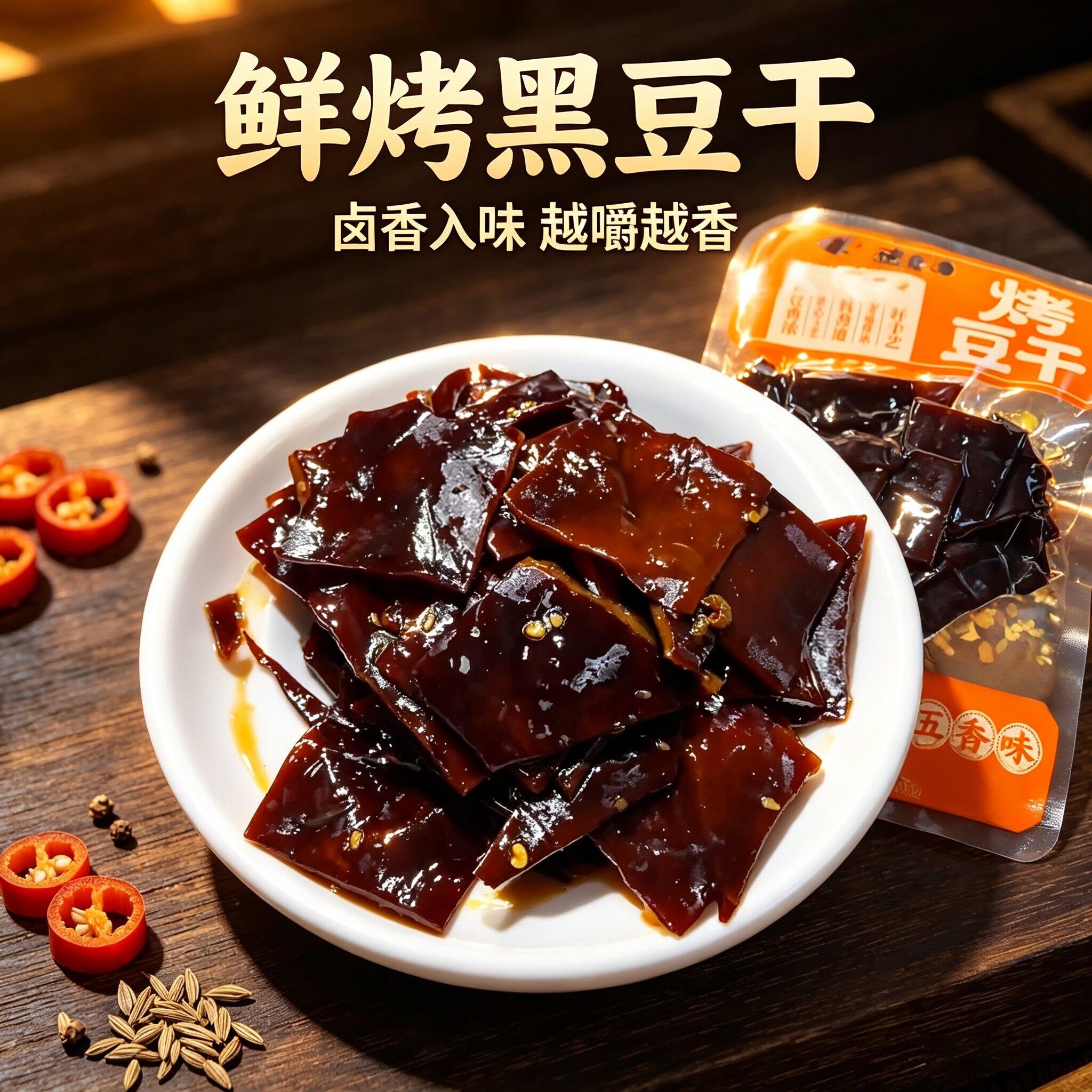 无烟鲜烤黑豆干麻辣入味越嚼越香冷吃豆干川渝特色美食