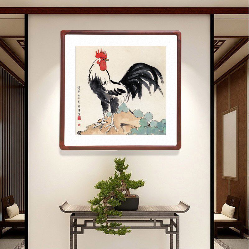 徐悲鸿中式客厅装饰画十二生肖牛鸡吉祥玄关壁画走廊过道动物挂画