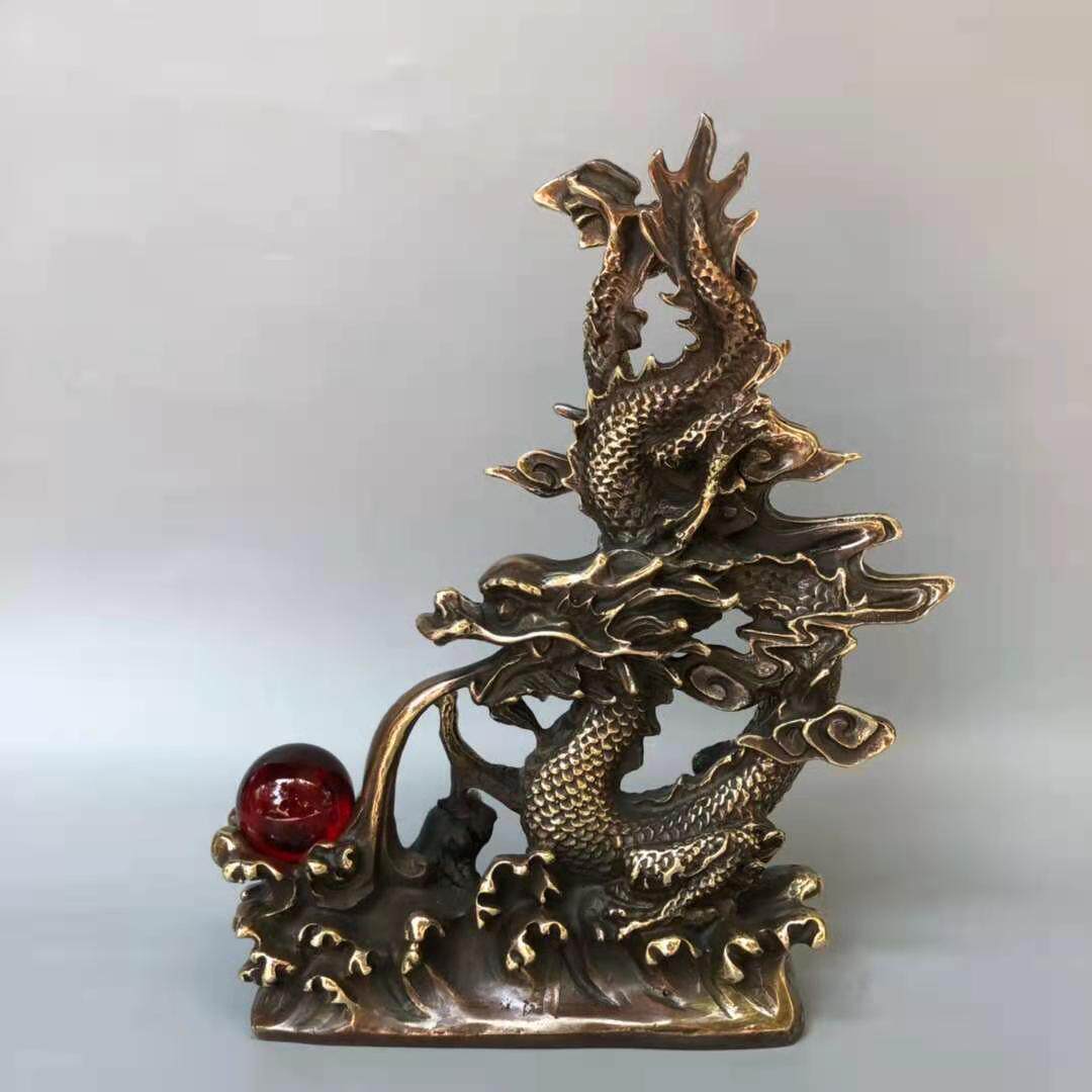 纯铜龙摆件飞龙在天盘龙柱五爪青龙戏珠龙形桌面装饰动物玄关礼品