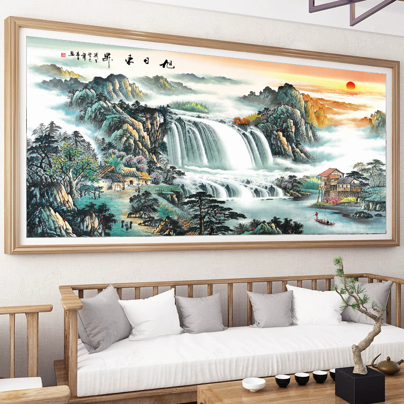 旭日东升十字绣2021新款线绣客厅大幅家用山水风景画自己绣手工绣
