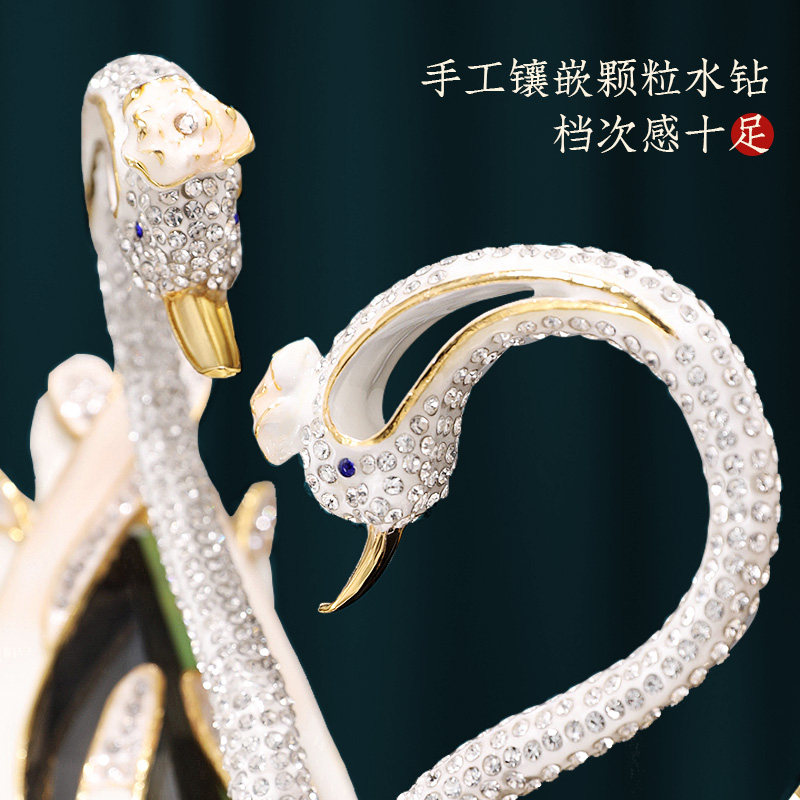 结婚礼物送新人新娘百年好合K9水晶天鹅摆件一对纪念日礼品定制
