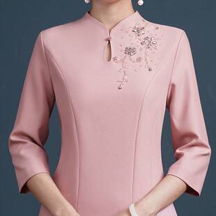 2026新款秋女装粉色钉珠气质婚庆婚宴妈妈喜婆婆连衣裙一件高