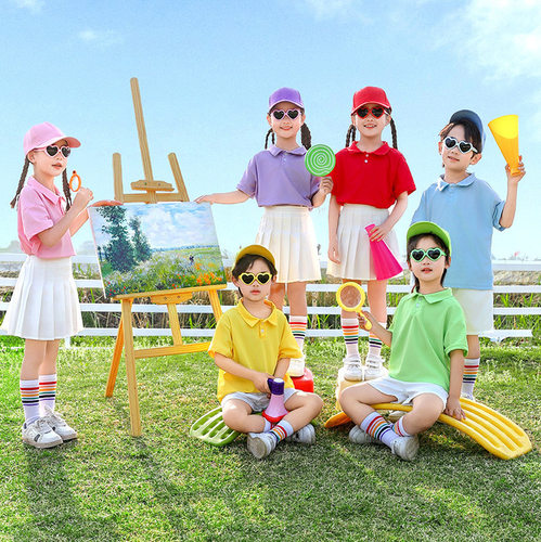 2026新款儿童啦啦队演出服夏季彩色短袖polo衫合唱服中小学生