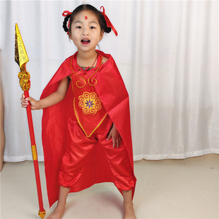 2026新款儿童红孩儿服装西游记男女童肚兜裤子披风哪吒表演出服道